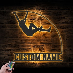 Custom Man Pole Vault Metal Wall Art LED Light Personalized Male Pole Vaulting Name Sign Home Decor Athletics Decoration Jumping Sport Xmas