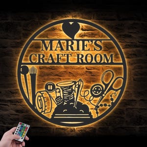 Custom Craft Room Metal Wall Art LED Light Personalized Tailor Shop Name Sign Home Decor Sew Quilting Decoration Christmas Birthday Gift