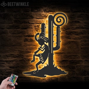 Kokopelli Dancing Metal Wall Art LED Light Humpbacked Flute Player Sign Home Decor Fertility Deity Decoration Dancing Flutist Xmas Birthday