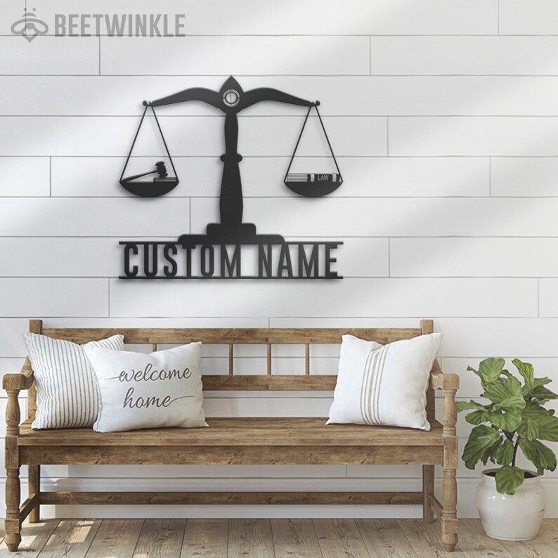 Custom Scales of Justice Metal Wall Art LED Light Personalized - Etsy