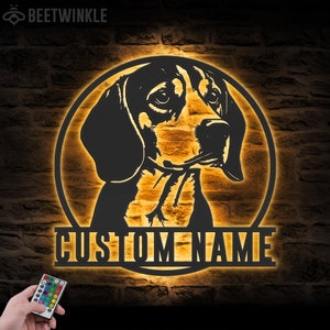 Custom Beagle Dog Metal Wall Art LED Light Personalized Dog Lover Name Sign Home Decor Kids Nursery Pet Animal Decoration Birthday Christmas