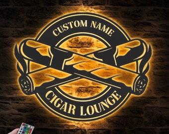 Benutzerdefinierte Zigarren Lounge Metall Wand Kunst LED Licht Personalisierte Rauchen Zigarre Namen Schild Wohnkultur Raucher Mann Höhlendekoration Geburtstag Papa Geschenke