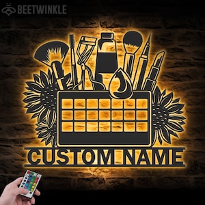 Custom Beauty Salon Metal Wall Art LED Light Personalized Makeup Artist Name Sign Home Decor Make Up Cosmetics Decoration Christmas Birthday