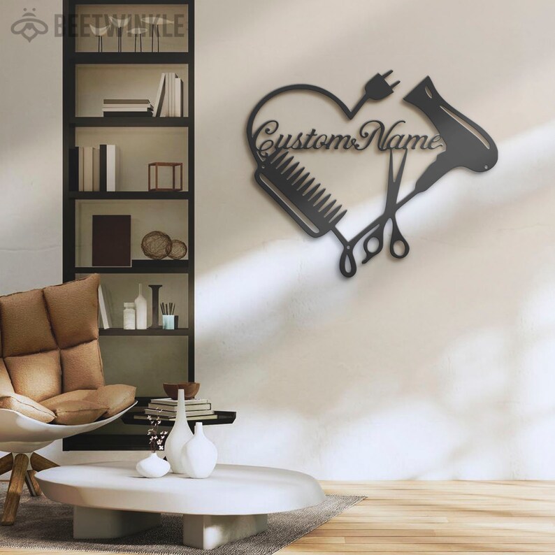 Custom Hair Salon Metal Wall Art LED Light Personalized Hair Etsy