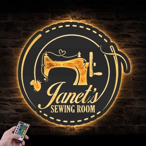 Custom Sewing Machine Metal Wall Art LED Light Personalized Tailor Shop Name Sign Home Decor Sew Quilting Sewciopath Decoration Mother Day