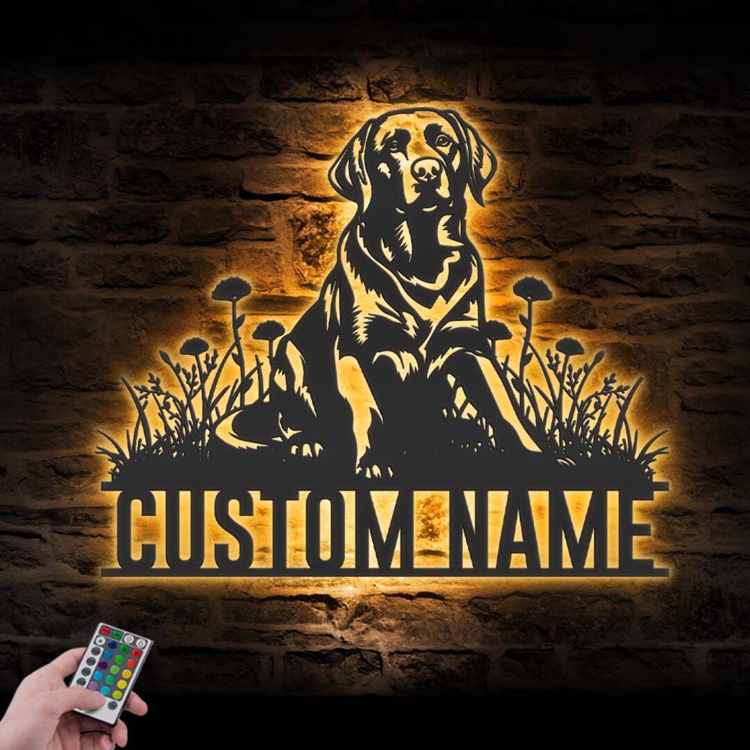 Custom Black Labrador Metal Wall Art LED Light Personalized Lab Dog