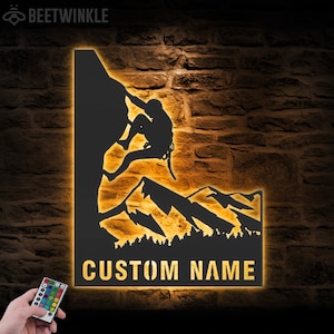 Custom Rock Climbing Metal Wall Art LED Light Personalized Rock Climber Name Sign Home Decor Mountain Climbing Man Cave Decoration Birthday