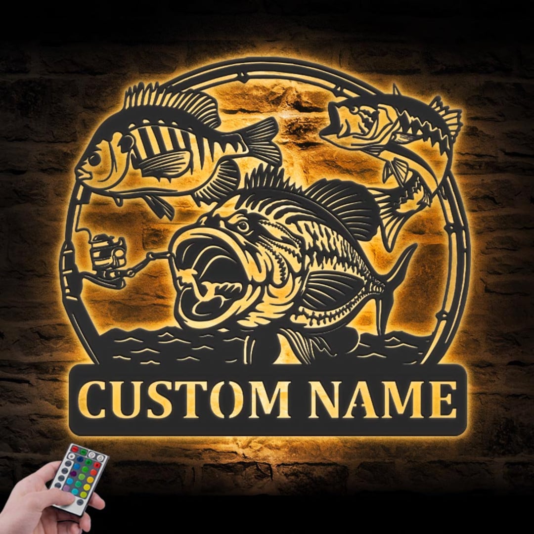 Custom Largemouth Bass Smallmouth Bass Bluegill Fishing Metal Wall Art