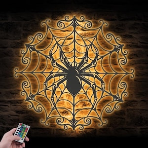 Halloween Spider Metal Wall Art Led Light Creepy Spider Web Sign Decoration SpiderWeb Outdoor Home Decor Housewarming birthday christmas
