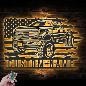 Custom US Garage Metal Wall Art LED Light Personalized Workshop Name Sign Home Decor Car Mechanic Repair Decoration Repairman Birthday Xmas