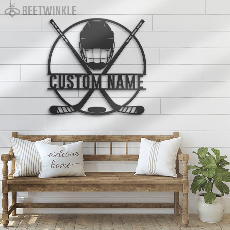 Custom Ice Hockey Metal Wall Art LED Light Personalized Player Etsy