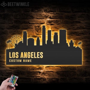 Custom Los Angeles Skyline Metal Wall Art LED Light Personalized California Home Cityscape Name Sign Decor Born In Los Angeles Decoration