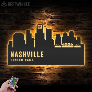 Custom Nashville Skyline Metal Wall Art LED Light Personalized Tennessee Home Cityscape Name Sign Home Decor Born In Nashville Decoration