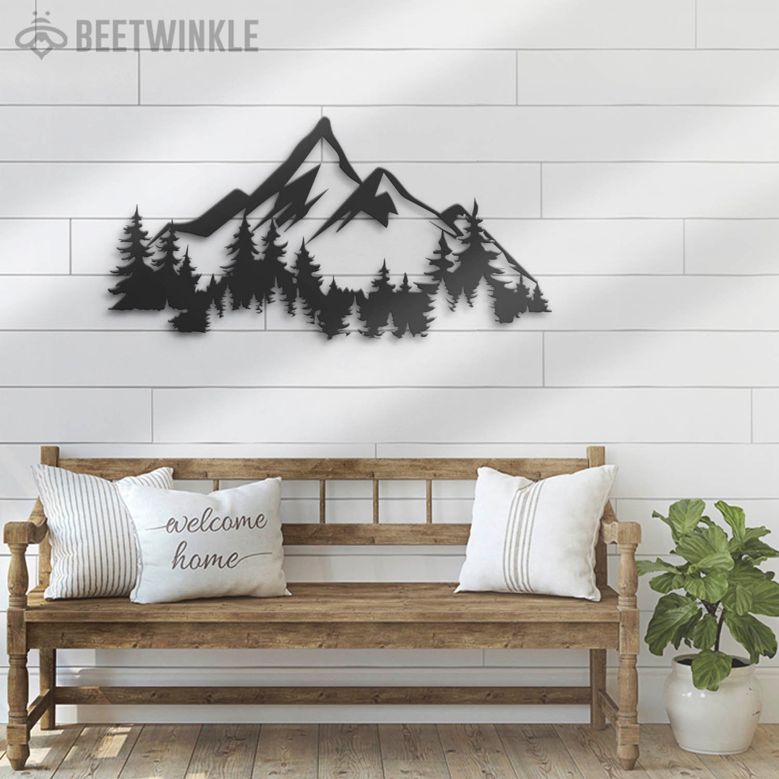 Nature Mountain Forest Metal Wall Art LED Light Hill Tree Etsy
