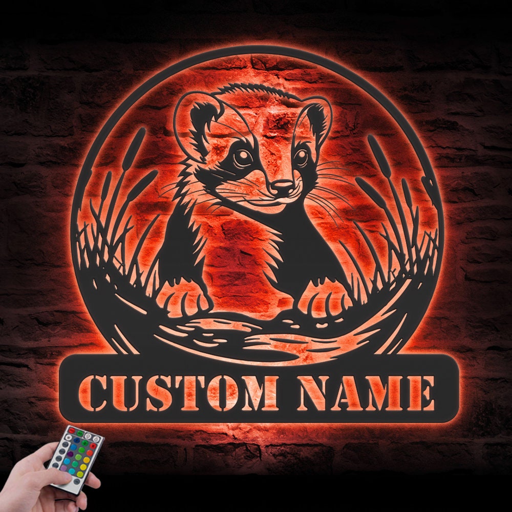 Custom Ferret Metal Wall Art LED Light Personalized Animal Lover Name ...