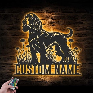 Custom American Water Spaniel Metal Wall Art LED Light Personalized Dog Lover Name Sign Home Decor Pet Animal Kid Nursery Decoration Xmas