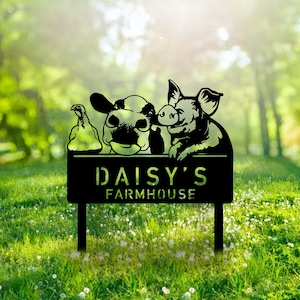 Custom Turkey Cow Pig Farmhouse Garden Metal Sign Personalized Animals Farm Yard Sign With Stake Porch Decor Barn Decoration Ranch Gift