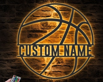 Custom Basketball Metal Wall Art LED Light Personalized Player Lover Sign Home Decor Kid Boy Girl Nursery Decoration Birthday Christmas Gift