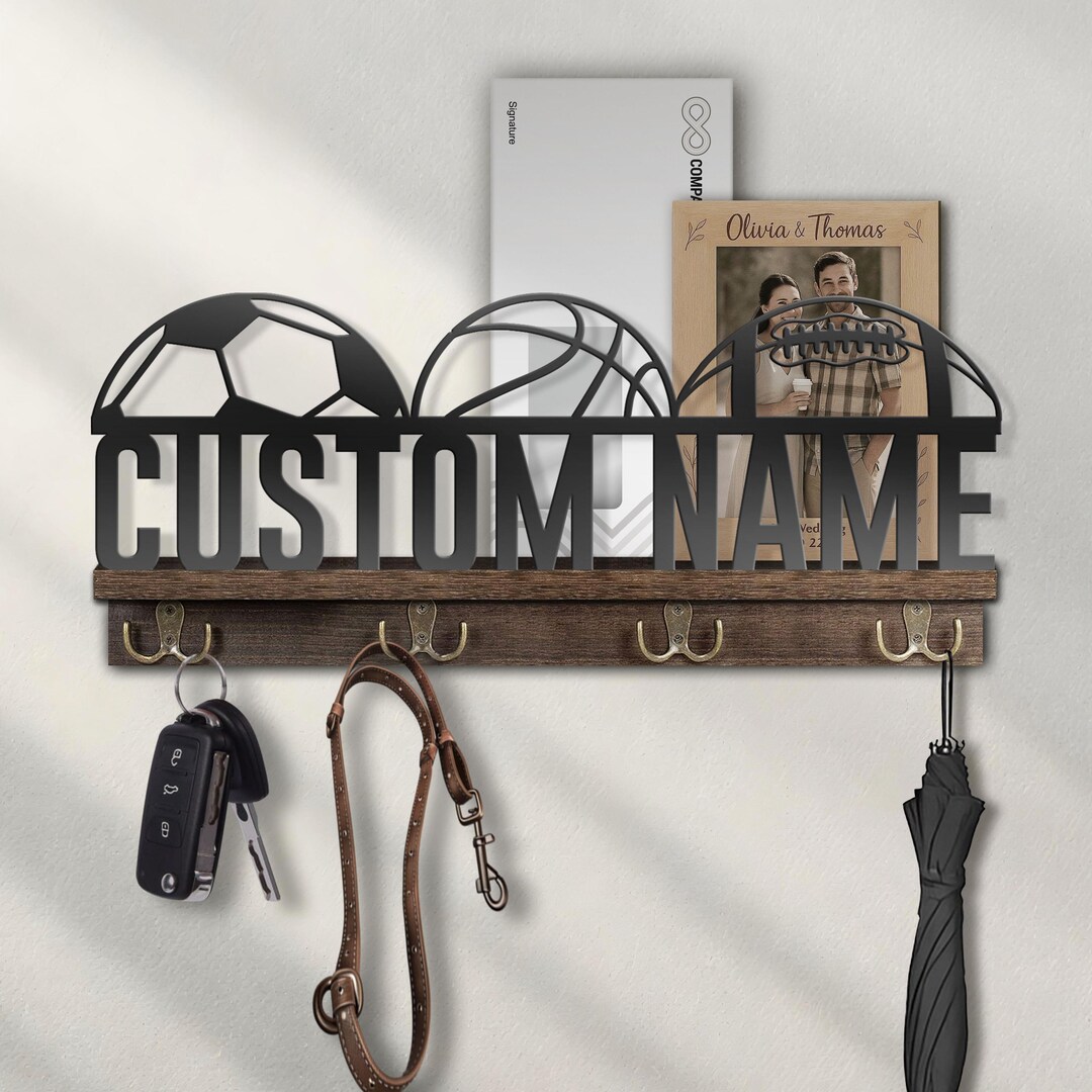 Custom Basketball Soccer American Football Metal Wooden Key Holder ...