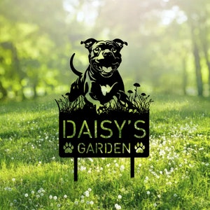 Custom American Staffordshire Terrier Metal Memorial Garden Stake Personalized Pet Grave Marker Name Sign Remembrance Stake Decor Dog Loss