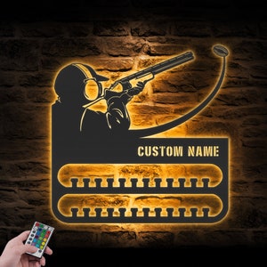 Custom Clay Pigeon Shooting Medal Hanger With Led Light Medal Holder Display Rack For Award And Ribbon Tiered Award Rack Trap Shooting Sport