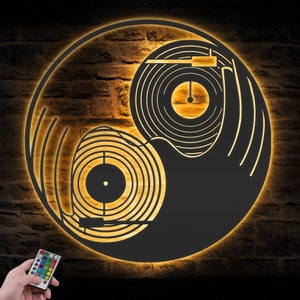 Yin Yang DJ Disc Jockey Metal Wall Art With Led Lights Deejay Sign Home Decor Dee Jay Music Club Decoration Birthday Christmas Housewarming