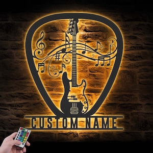 Custom Guitar Pick Metal Wall Art LED Light Personalized Guitar Player Name Sign Home Decor Music Room Decoration Guitarist Birthday Xmas