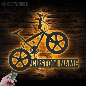 Custom BMX Bike Metal Wall Art LED Light Personalized Bicycle Racing Name Sign Home Decor Biker Decoration Boy Girl Birthday Xmas Gift
