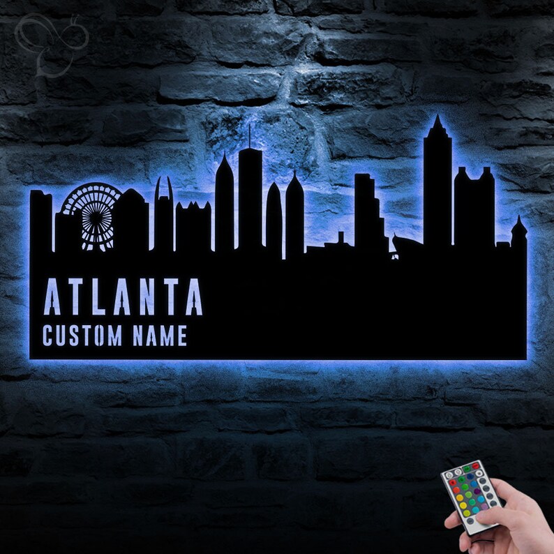 Custom Atlanta Skyline Metal Wall Art LED Light Personalized Georgia ...