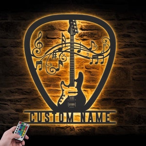 Custom Guitar Pick Metal Wall Art LED Light Personalized Guitar Player Name Sign Home Decor Music Room Decoration Guitarist Birthday Xmas