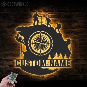 Custom Rock Climbing Metal Wall Art LED Light Personalized Rock Climber Name Sign Home Decor Mountain Climbing Man Cave Decoration Birthday