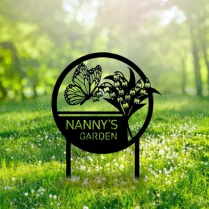 Custom Garden Name Metal Sign Personalized Lily Of The Valley Flower Sign With Stake Porch Decor Garden Decoration Mother&#39;s Day Grandma