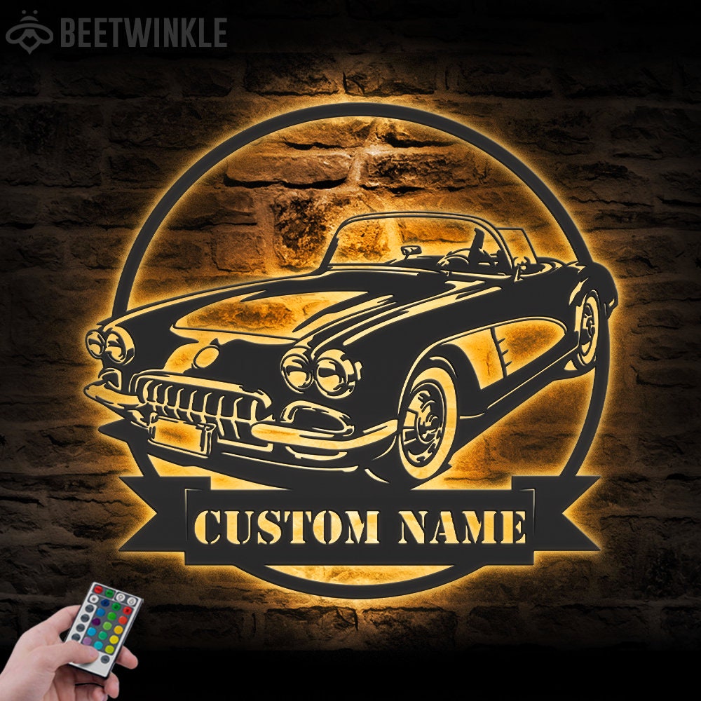 Custom Garage Metal Wall Art LED Light Personalized Classic Muscle Car Name Sign Home Decor Mechanic Repair Decoration Repairman Birthday