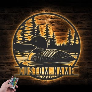 Custom Pacific Loon Metal Wall Art LED Light Personalized Loon Lover Name Sign Home Decor Pet Bird Nursery Decoration Housewarming Birthday