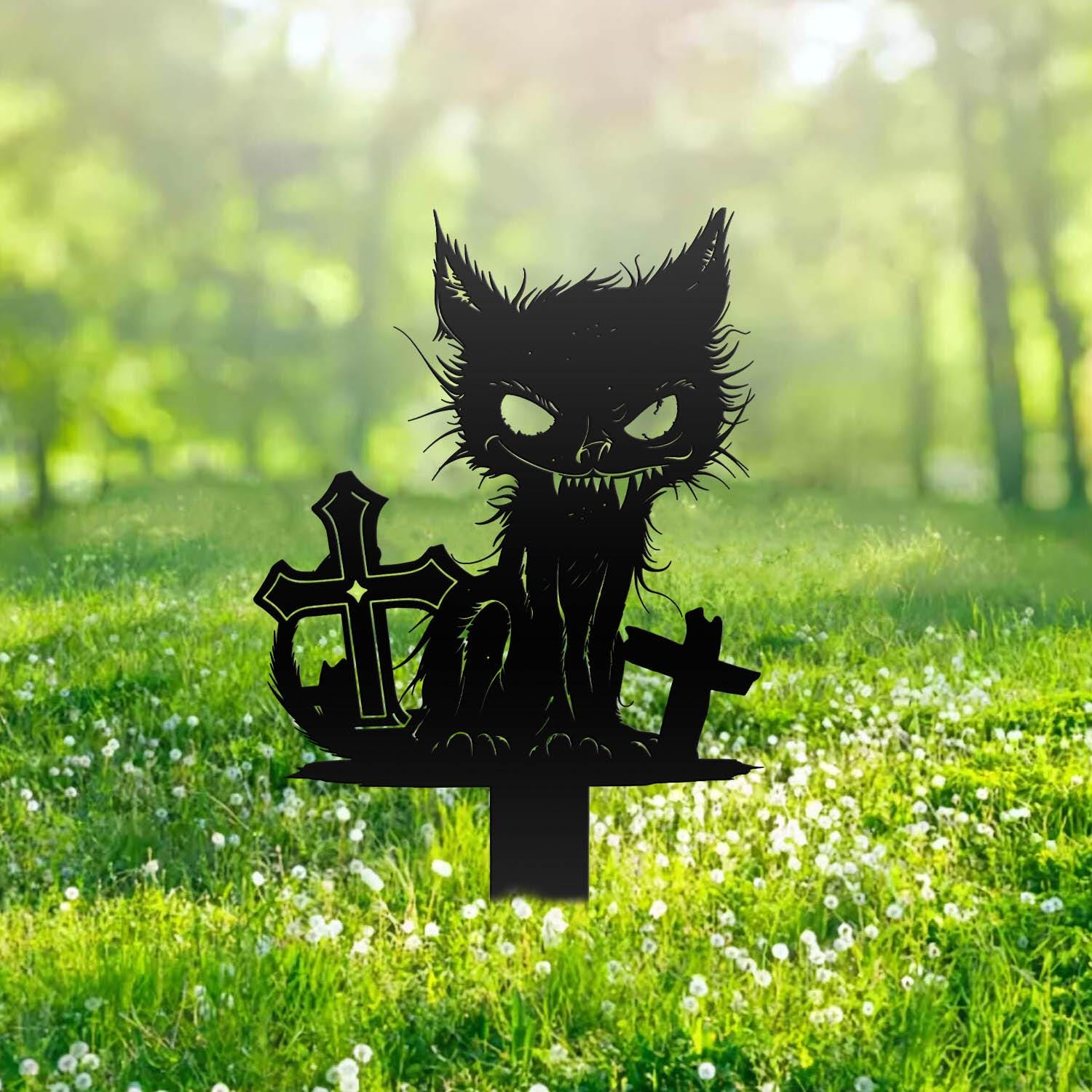 Spooked Cat Scary Horror Metal Garden Stake Halloween Metal Yard Art Sign Spooked Black Cat Outdoor Decor Cat Garden Stake Cat Porch Decor