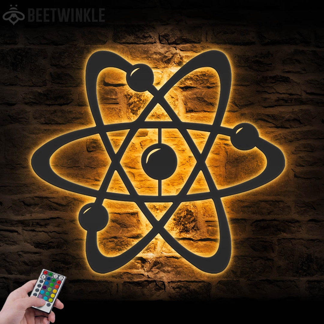 Atom Physics Metal Wall Art LED Light Physics Teacher Sign Home Decor