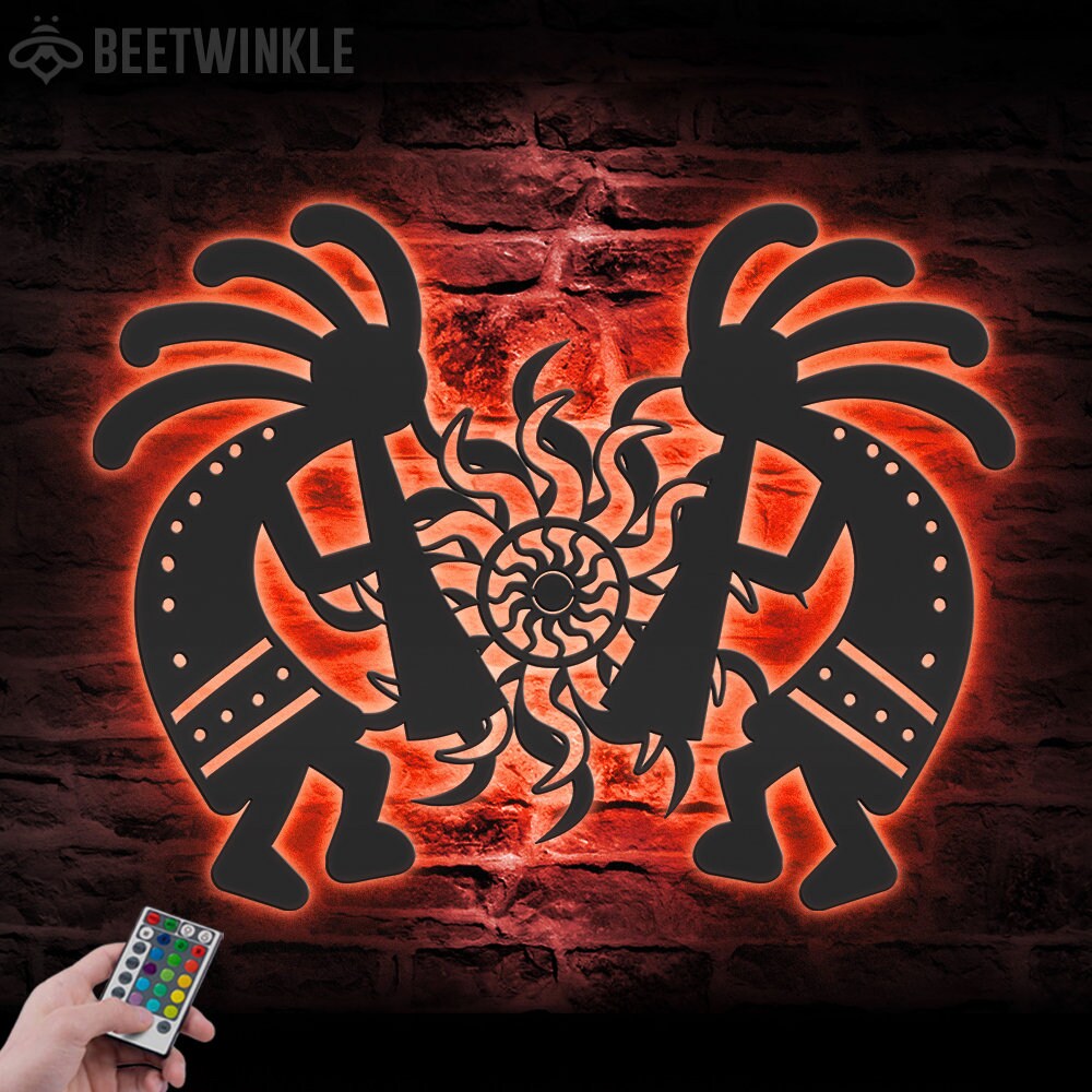 Kokopelli　dance Kokopelli Dancing Metal Wall Art LED Light Humpbacked Flute