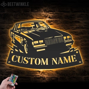 Custom Garage Metal Wall Art LED Light Personalized Classic Muscle Car Name Sign Home Decor Mechanic Repair Decoration Repairman Birthday