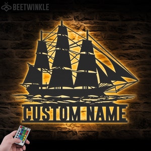 Custom Sailing Ship Metal Wall Art LED Light Personalized Sailboat Name Sign Home Decor Cabin Lake Life Decoration Housewarming Birthday