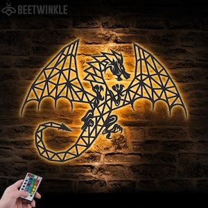 Dragon Geometric Metal Wall Art LED Light Dragon Lover Sign Home Decor Kid Boy Girl Nursery Decoration Birthday Housewarming Dad Gift