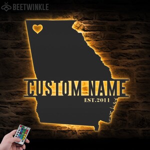 Custom Georgia Map Metal Wall Art LED Lights Personalized Georgia State Name Sign Home Decor Born in Georgia Decoration Housewarming Xmas