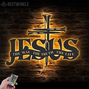 Jesus The Way The Truth The Life Metal Wall Art LED Light Christ Sign Home Decor God Faith Decoration Religious Lord Housewarming Xmas gifts