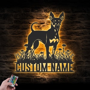 Custom Miniature Pinscher Metal Wall Art LED Light Personalized Dog Lover Name Sign Home Decor Pet Animal Kid Nursery Decoration Christmas