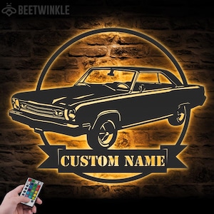 Custom Garage Metal Wall Art LED Light Personalized Classic Muscle Car Name Sign Home Decor Mechanic Repair Decoration Repairman Birthday
