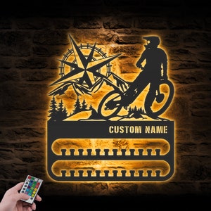 Aangepaste medaillehanger mountainbike met ledlicht MTB-fietsmedaillehouder Displayrek voor prijs en lint gelaagd prijsrek Sportfietser