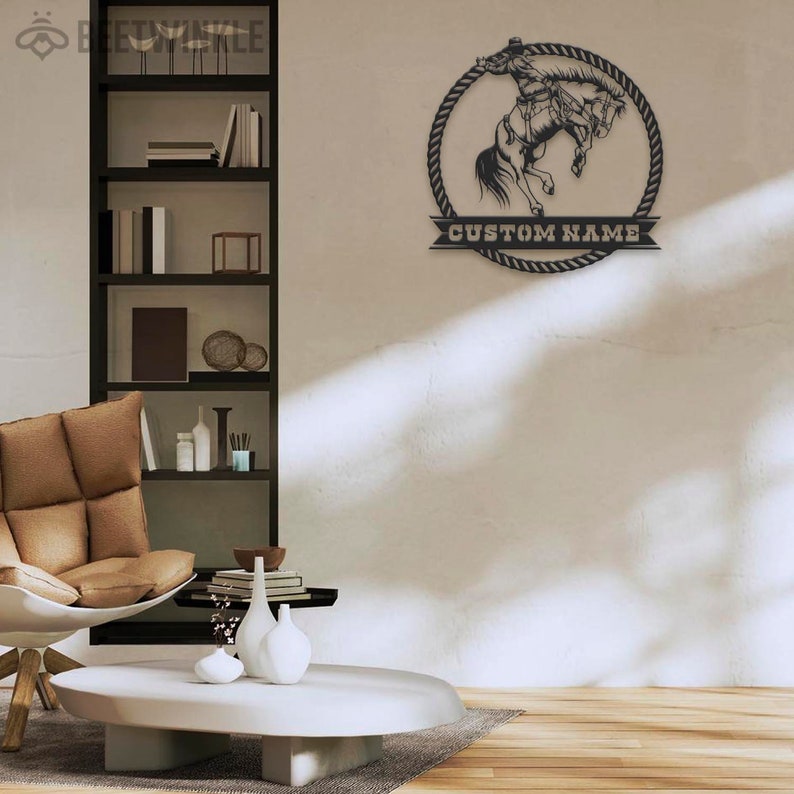 Custom Western Cowboy Roping Metal Wall Art LED Light Personalized Tie ...