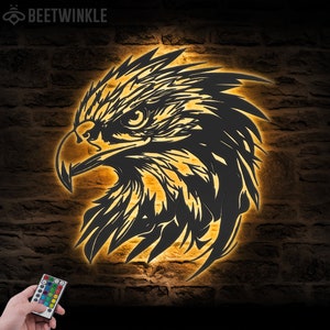 American Eagle Metal Wall Art LED Light Bald Eagle Sign Home Decor Eagle Lover Nursery Decoration Man Cave Birthday Xmas Housewarming Gifts