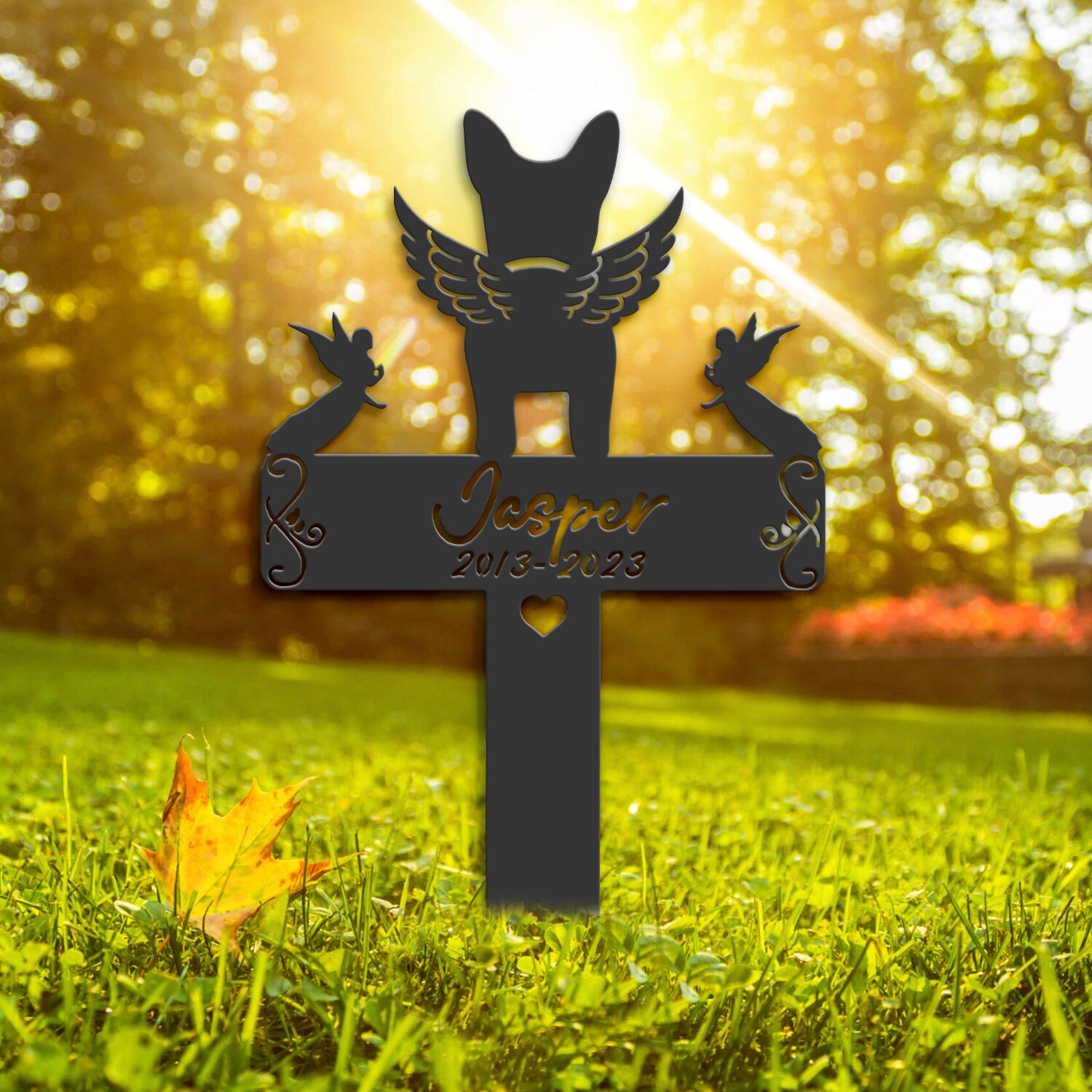 thumbnail image 2 of Personalized Boston Terrier Dog Memorial Garden Stakes, Angel Grave 2 of 12