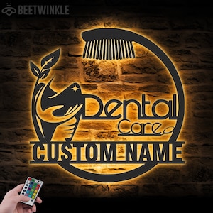 Custom Dental Clinic Metal Wall Art LED Light Personalized Dental Care Name Sign Home Decor Dentist Office Decoration Birthday Christmas