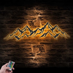 Natura Catena Montuosa Arte da Parete in Metallo LED Luce Collina Grande Cartello Avventura Casa Escursionismo Arrampicata Decorazione Camper Escursionista Decorazione Asilo Nido Compleanno